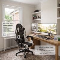 Black & White Gaming Chair Ergonomic Neck & Back Support Office Seat