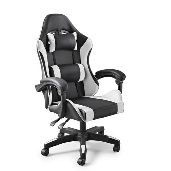 Black & White Gaming Chair Ergonomic Neck & Back Support Office Seat