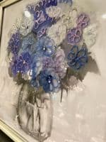 Blue Watercolour Flowers Wall Art Black Alpha Frame 55Cm X 55Cm