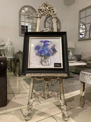 Blue Watercolour Flowers Wall Art Black Alpha Frame 55Cm X 55Cm