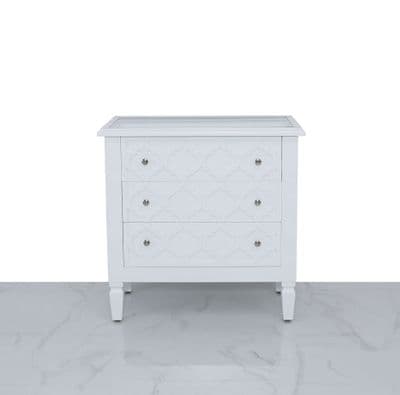 Bravia 3 Drawer Cabinet White Wood Mirror Top