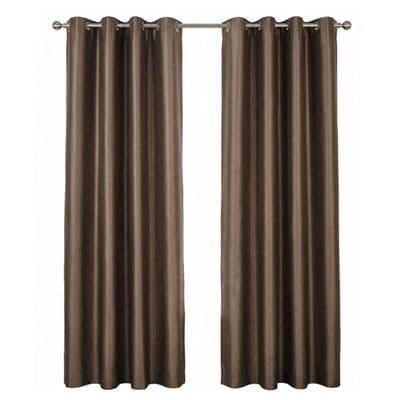 Brown Faux Silk Fully Lined Eyelet Curtains - 1 Pair,