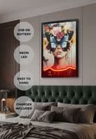 Butterfly Face Neon LED Wall Art - 40x60cm Girl Portrait Canvas Aesthetic Decor