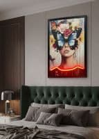 Butterfly Face Neon LED Wall Art - 40x60cm Girl Portrait Canvas Aesthetic Decor