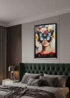 Butterfly Face Neon LED Wall Art - 40x60cm Girl Portrait Canvas Aesthetic Decor