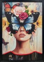 Butterfly Face Neon LED Wall Art - 40x60cm Girl Portrait Canvas Aesthetic Decor