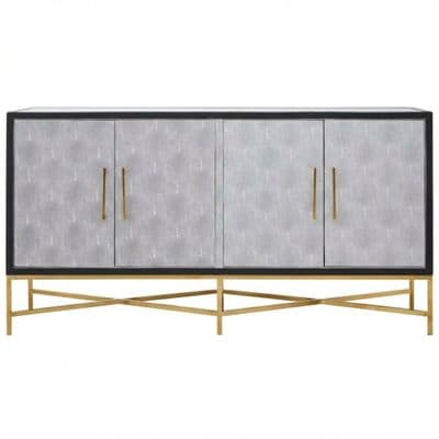 Cadiz Grey Shagreen Sideboard Brushed Gold Cross Legs 4 Door