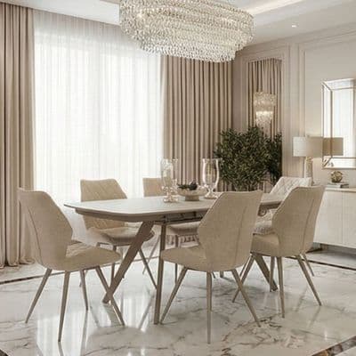 Cambridge Beige Sintered Stone Extending Dining Table & 6 Chairs