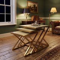 Carra Gold Nest of Tables Set of 3 Cream Marble Living Room Tables