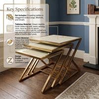 Carra Gold Nest of Tables Set of 3 Cream Marble Living Room Tables