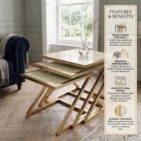 Carra Gold Nest of Tables Set of 3 Cream Marble Living Room Tables