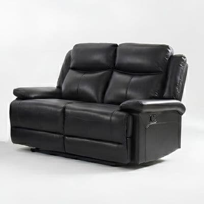 Casper Black Leather 2 Seater Manual Recliner Sofa Comfort Seat