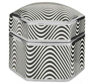 Cerine Hexagonal Trinket Box Black & White Ceramic Large