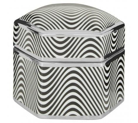 Cerine Hexagonal Trinket Box Black & White Ceramic Large
