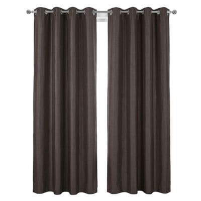 Charcoal Faux Silk Fully Lined Eyelet Curtains - 1 Pair,