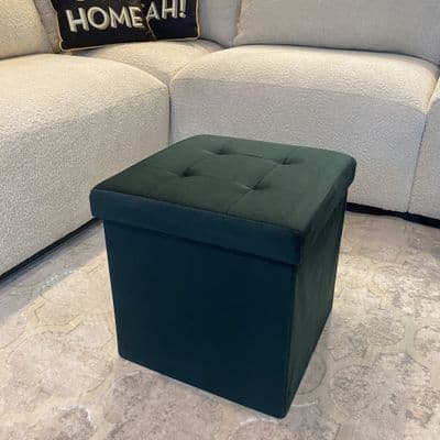 Charcoal Velvet Square Storage Seat With Lid