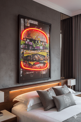 Cheeseburger Neon LED Wall Art - 40x60cm Pop Art Kitchen Decor USB