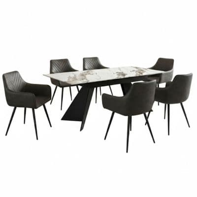 Chicago Grey Ceramic Extending Dining Table & 6 Stanford Grey Chairs