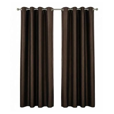 Chocolate Faux Silk Fully Lined Eyelet Curtains - 1 Pair,
