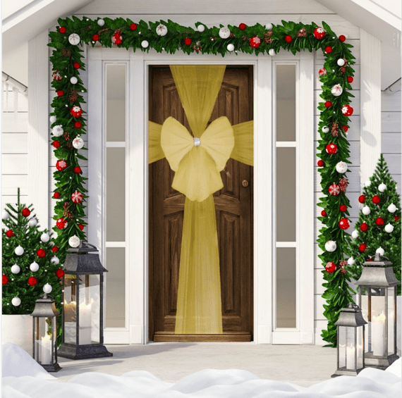 Christmas Decorative Door Bow In Gold