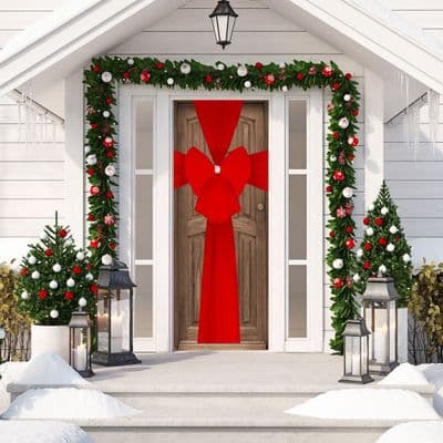 Christmas Decrorative Fabric Door Bow In Red