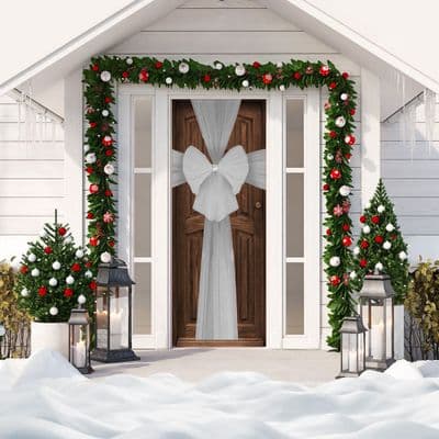 Christmas Decrorative Fabric Door Bow In Silver