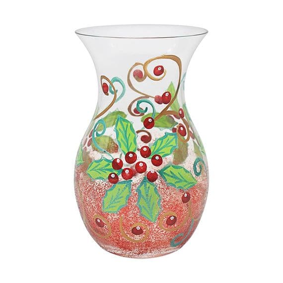 Christmas Glass Vase Holly & Berry