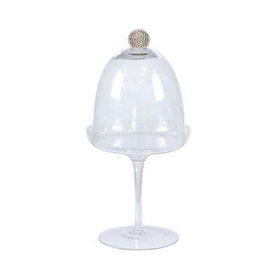 Clear Glass and Silver Milano Cake Dome with Diamante Ball