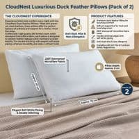 CloudNest Luxury Duck Feather Pillows - Pack of 2 Soft Support Pillows