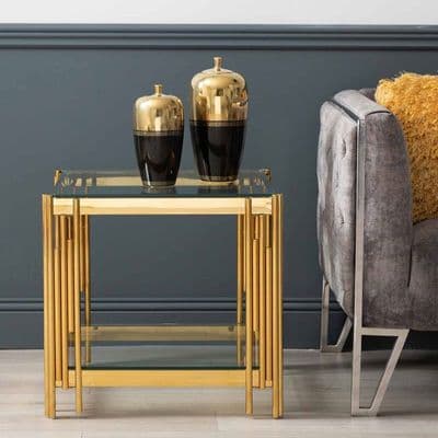 Cohen Gold Steel Tubes & Clear Glass End Table