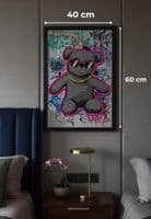 Cool Teddy Bear Neon LED Wall Art - 40x60cm Graffiti Canvas USB