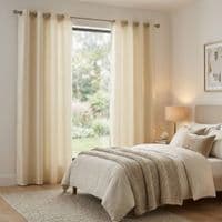 Cream Faux Silk Fully Lined Eyelet Curtains - 1 Pair,