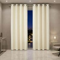 Cream Faux Silk Fully Lined Eyelet Curtains - 1 Pair,