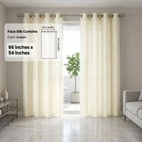 Cream Faux Silk Fully Lined Eyelet Curtains - 1 Pair,