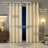 Cream Faux Silk Fully Lined Eyelet Curtains - 1 Pair,