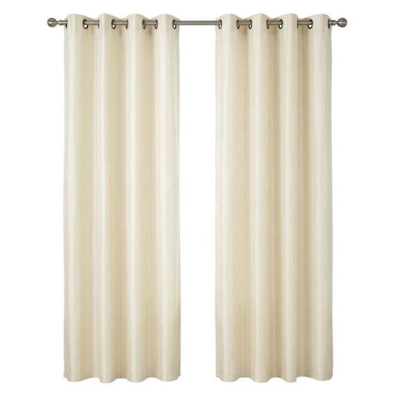 Cream Faux Silk Fully Lined Eyelet Curtains - 1 Pair,