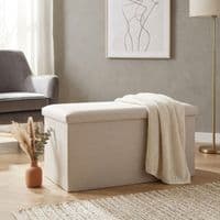 Cream Linen Effect Storage Ottoman Bench & Coffee Table - 76cm