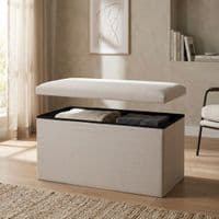 Cream Linen Effect Storage Ottoman Bench & Coffee Table - 76cm