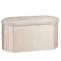 Cream Velvet Oval Storage Ottoman - Padded Bench & Blanket Box