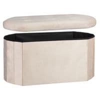 Cream Velvet Oval Storage Ottoman - Padded Bench & Blanket Box