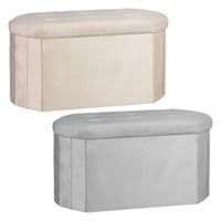 Cream Velvet Oval Storage Ottoman - Padded Bench & Blanket Box