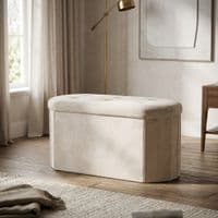 Cream Velvet Oval Storage Ottoman - Padded Bench & Blanket Box