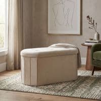 Cream Velvet Oval Storage Ottoman - Padded Bench & Blanket Box