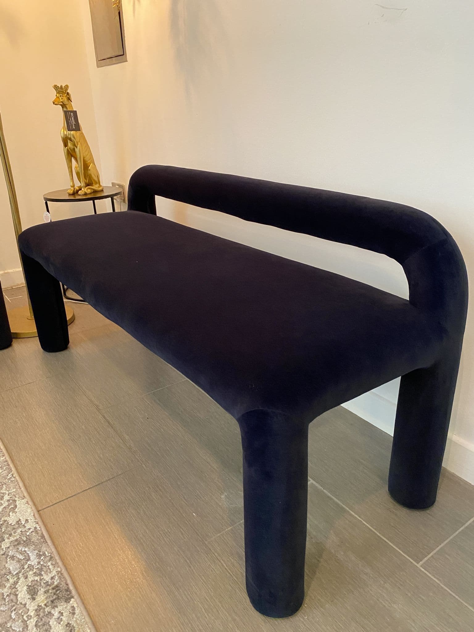 Cyla Low Back Dining Bench Vintage Blue Velvet