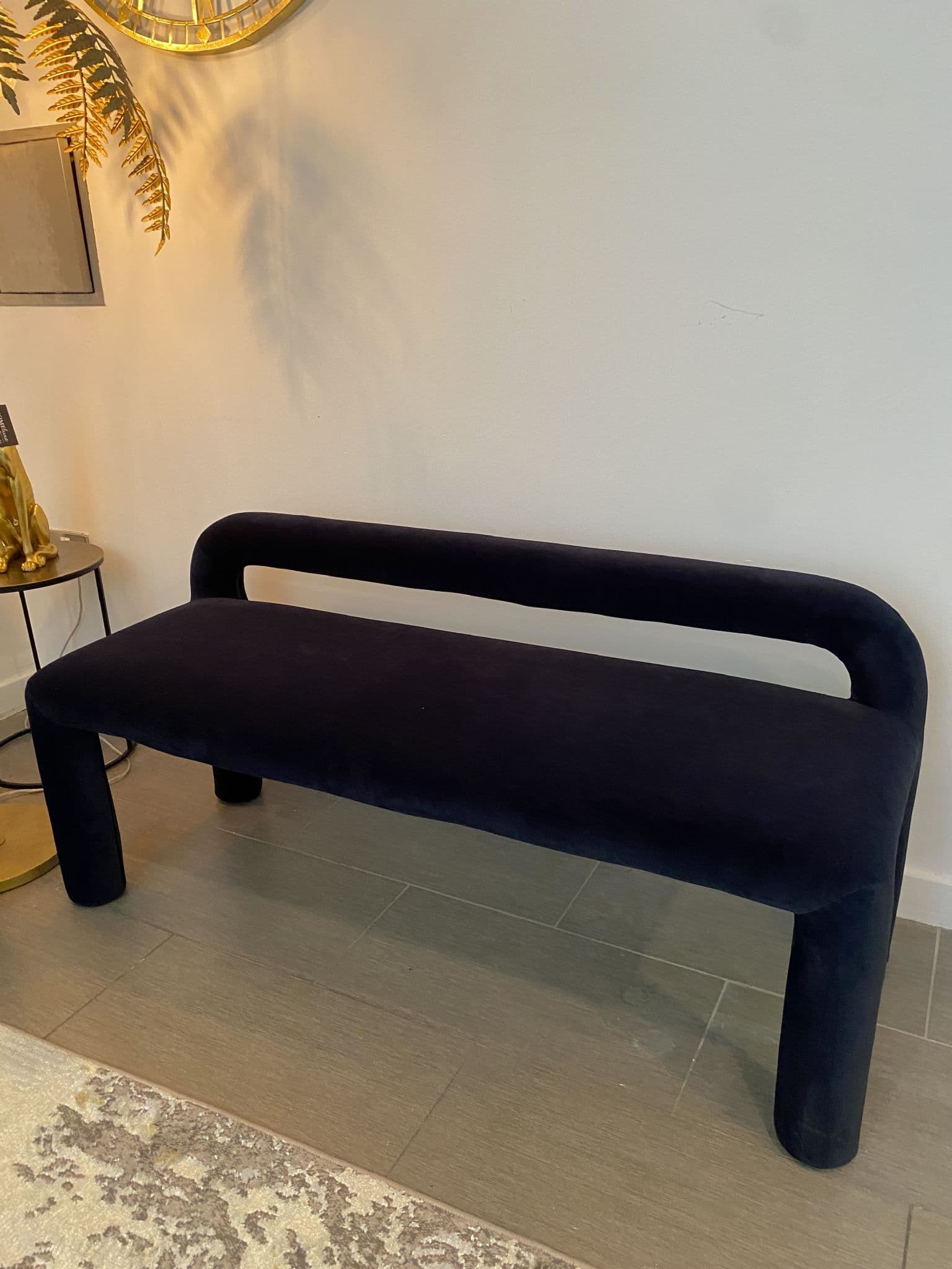 Cyla Low Back Dining Bench Vintage Blue Velvet