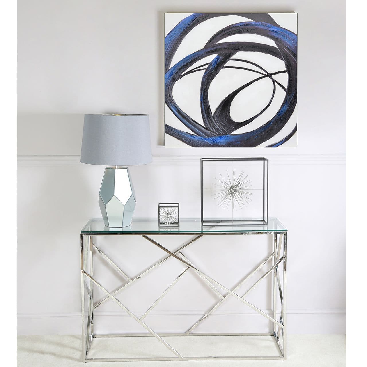 Dark Blue Abstract Wall Art 80x80cm