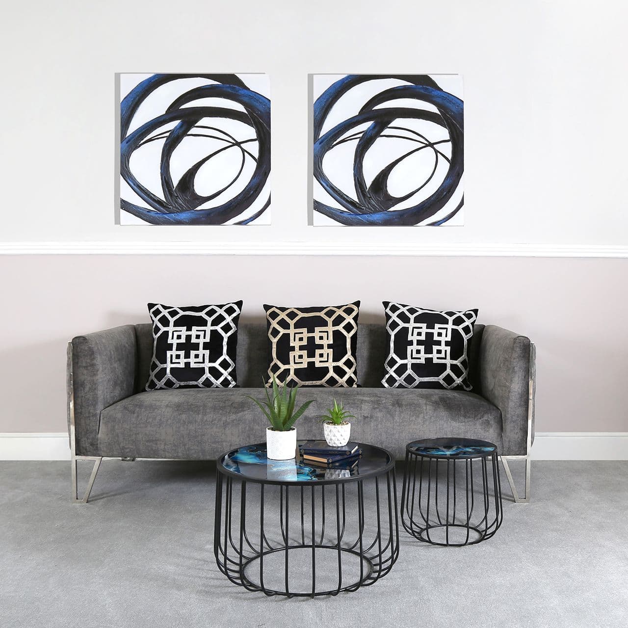 Dark Blue Abstract Wall Art 80x80cm