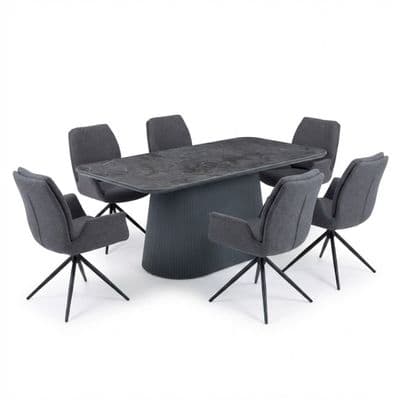 Davos 180cm Grey Ceramic Oval Table & 6 Fairmont Grey Swivel Chairs