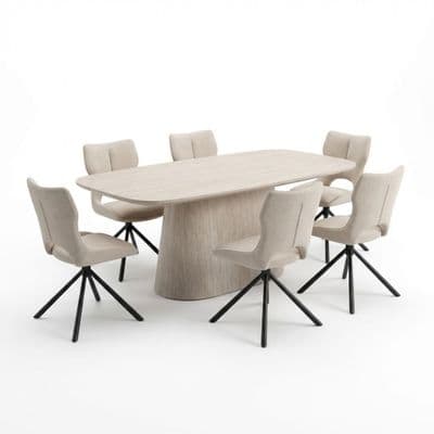 Davos Grey 180cm Ceramic Oval Dining Table & 6 Roseland Swivel Chairs