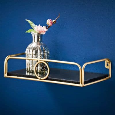 Deco Glamour Shelf With Gold Ring 30Cm - Black